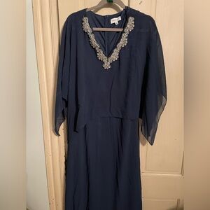 Elegant Navy Dress with Silver Embellishments